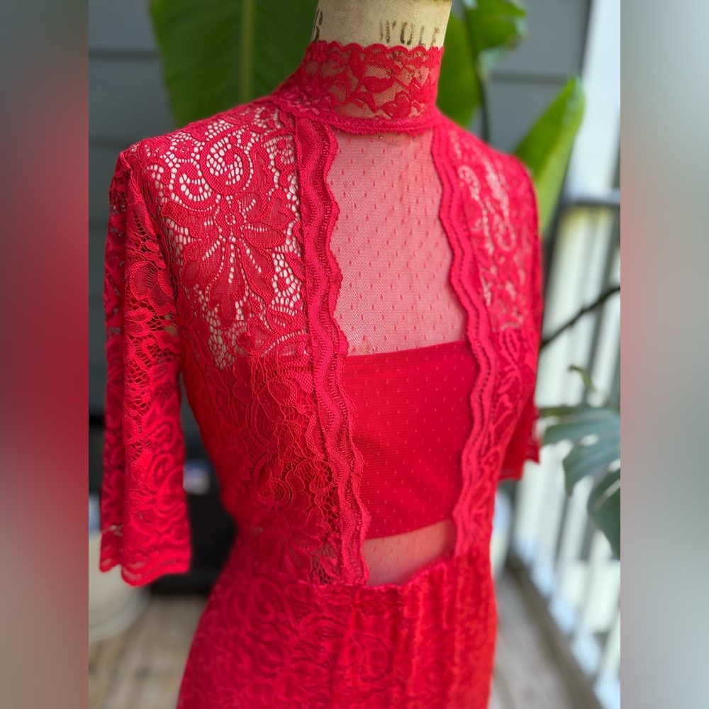 Express Vibrant Red Lace Dress